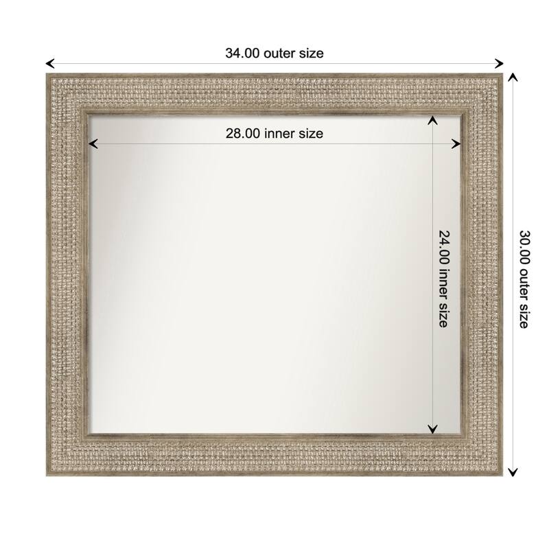 Trellis Silver Framed Non-Beveled Custom Wall Mirror, Bathroom Vanity Mirror - Outer Size: 34 x 30