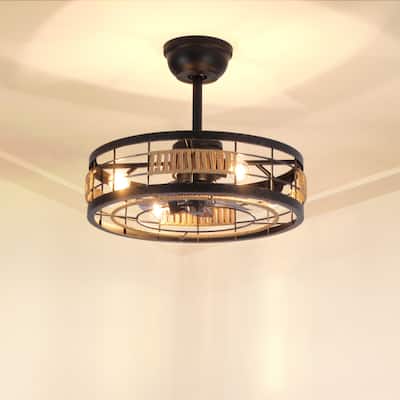 18 in. Indoor Caged Ceiling Fan with Lights, Reversible DC Motor and Remote Control for Small Bedroom