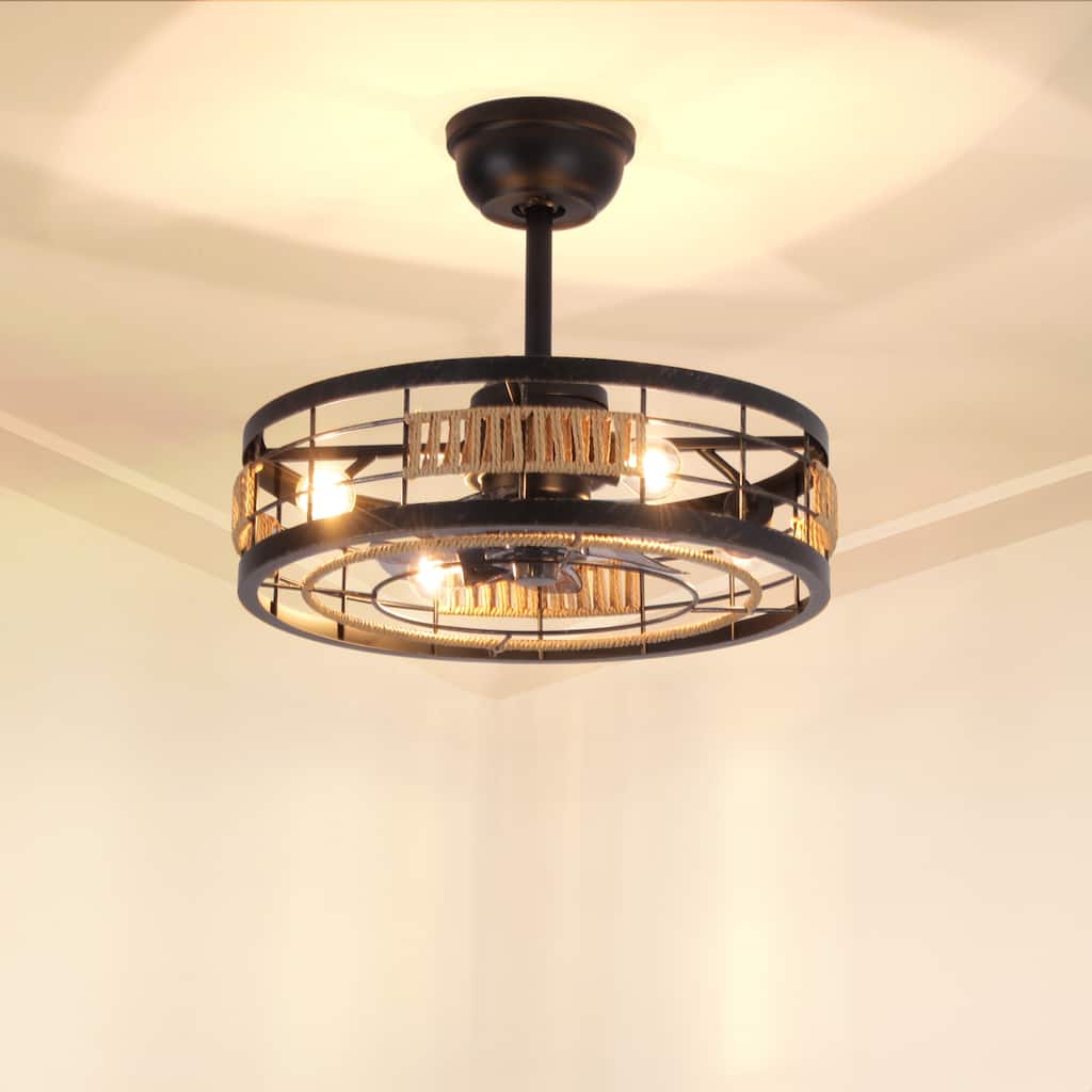 18 in. Indoor Caged Ceiling Fan with Lights, Reversible DC Motor and Remote Control for Small Bedroom