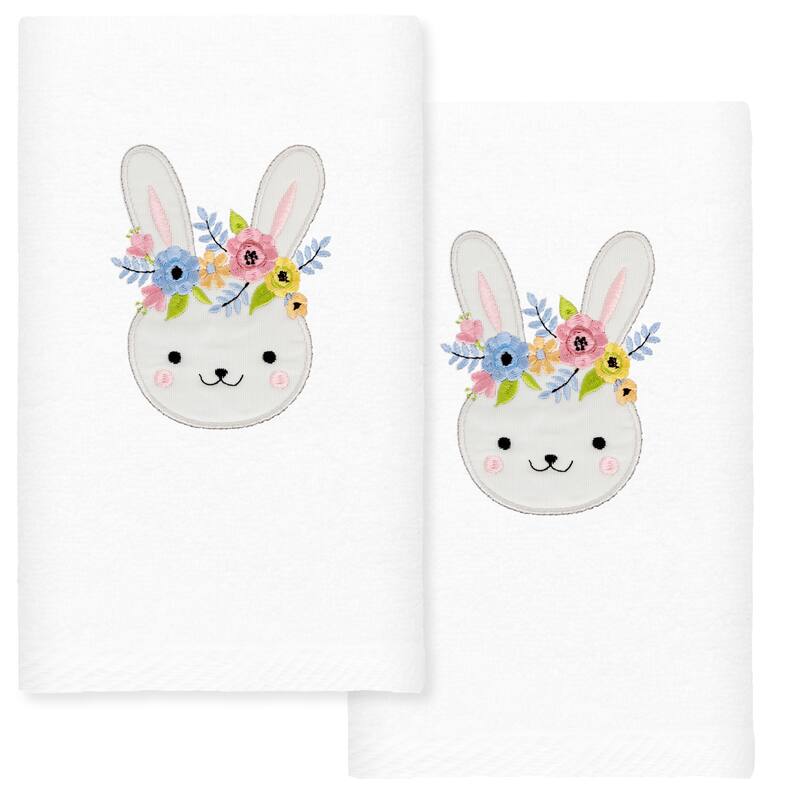 Authentic Hotel and Spa Flower Crown - Embroidered Luxury 100% Turkish Cotton Hand Towel (Set of 2) - White