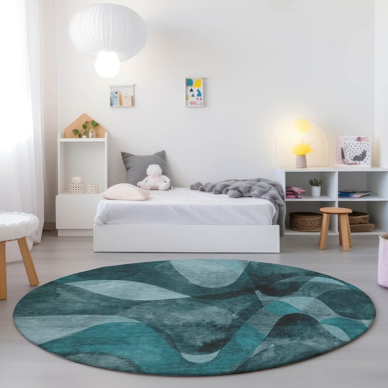Machine Washable Indoor/ Outdoor Modern Chantille Rug - Teal - 8' x 8'