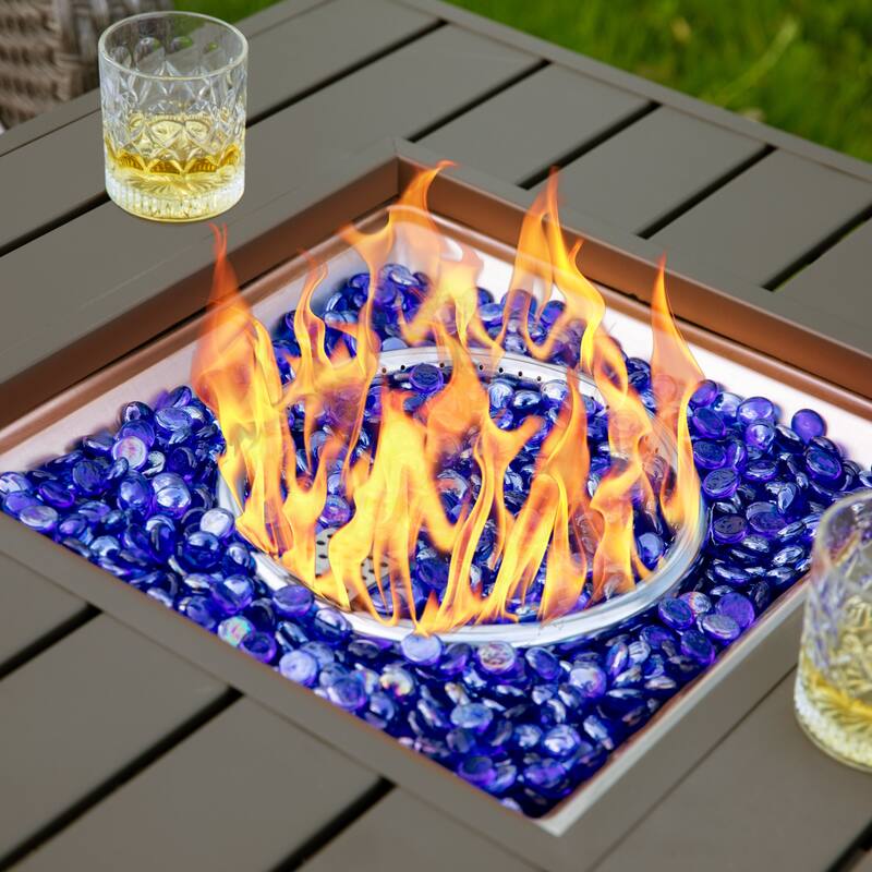 Outdoor 30’’ Square Rattan Fire Pit Table with Metal Lid, Brown