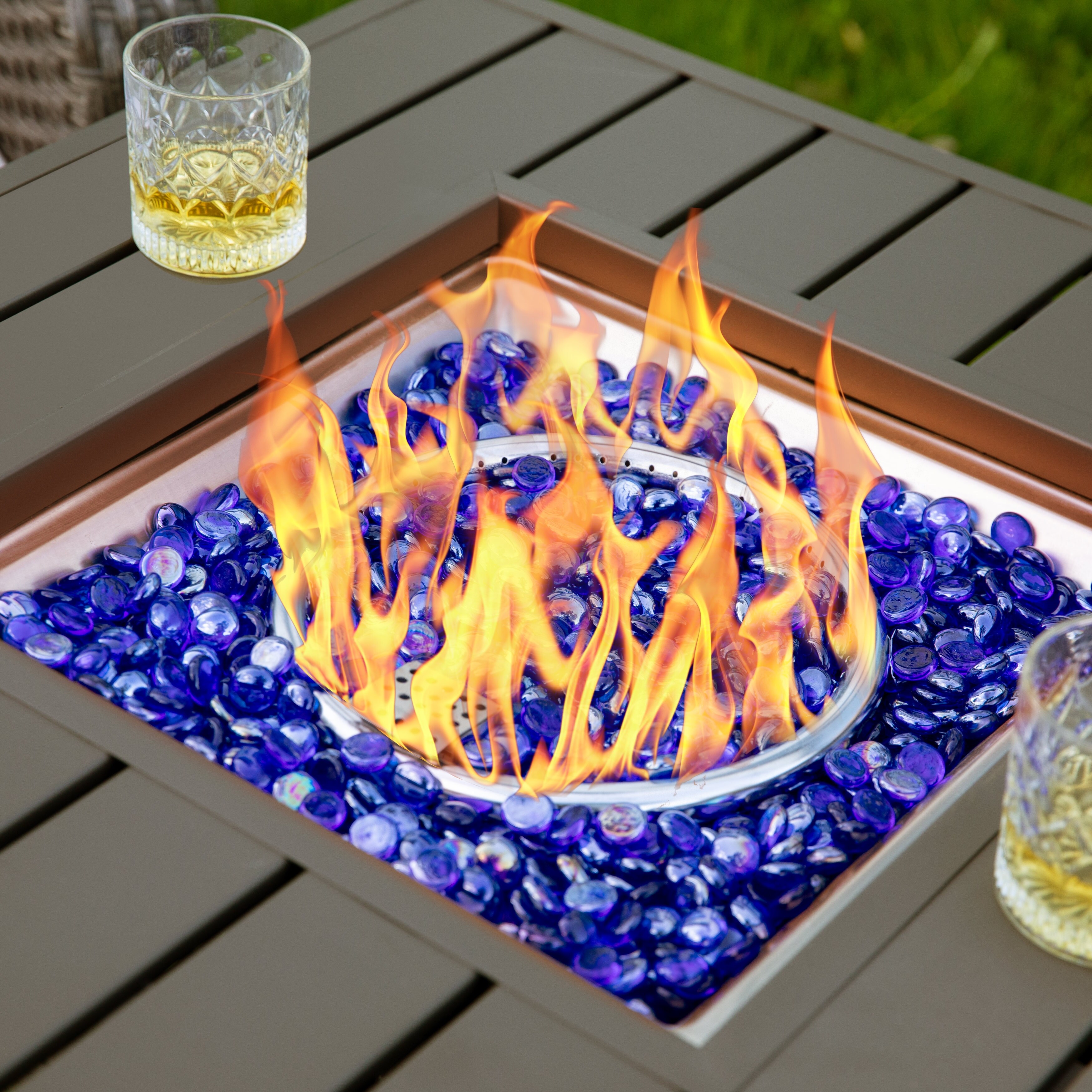 Nuu Garden Outdoor 30'' Square Rattan Fire Pit Table with Metal