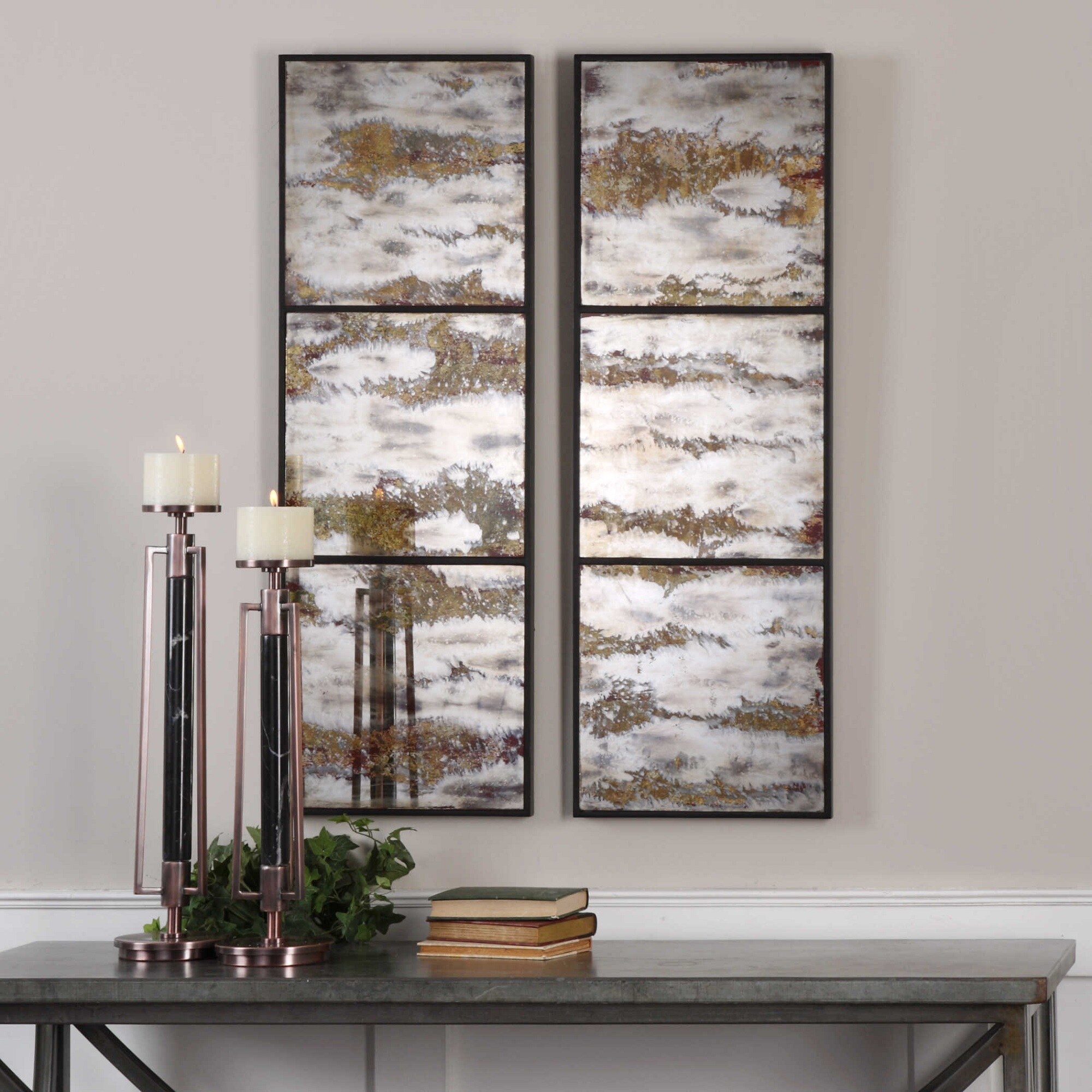 Shop Set Of 2 Brown And White Antique Style Panel Wall Mirror