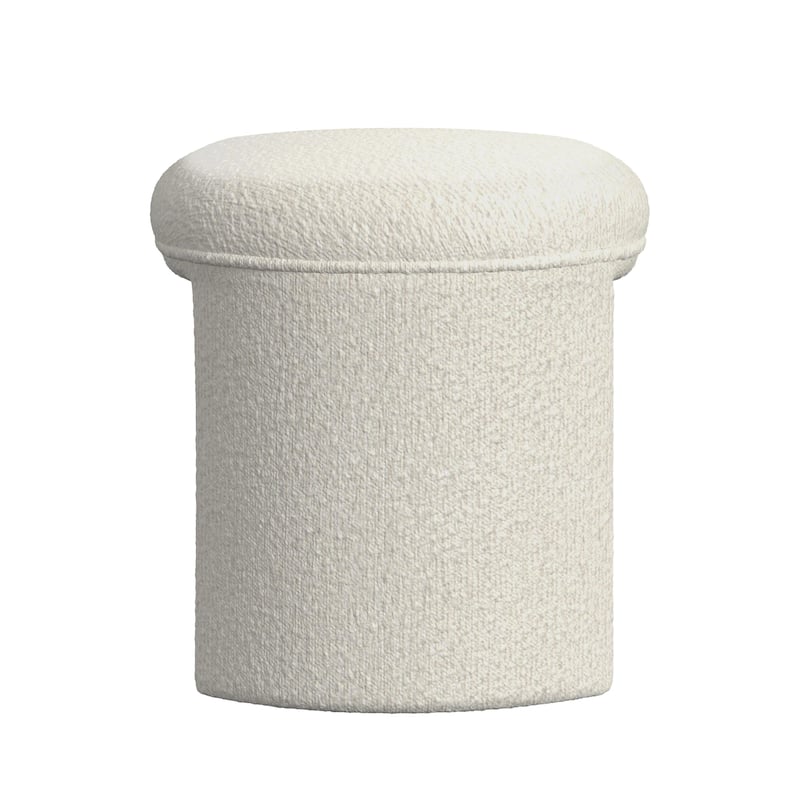 Max Ottoman Footstool with Saddle Seat, Cream White Boucle, 24 Inch