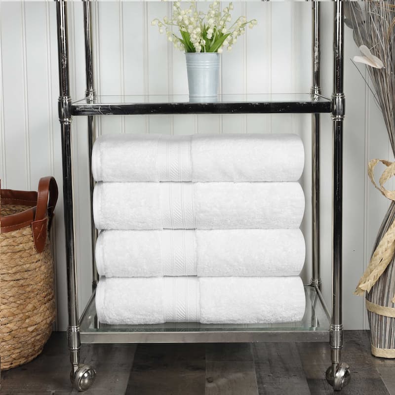 Superior Cotton Solid Highly-Absorbent Bath Towel - (Set of 4) - White