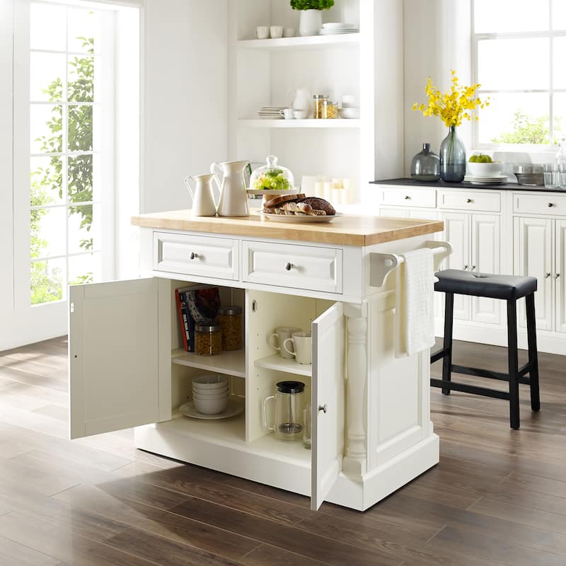 Crosley Oxford Kitchen Island with Upholstered Saddle Stools - 23"d x 47.75"w x 35.75"h
