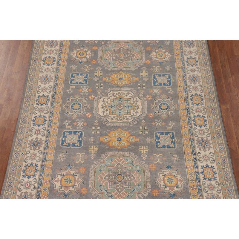 Ray Geometric Kazak Oriental Area Rug Hand-Knotted Wool Carpet - 6'7" x 9'8"