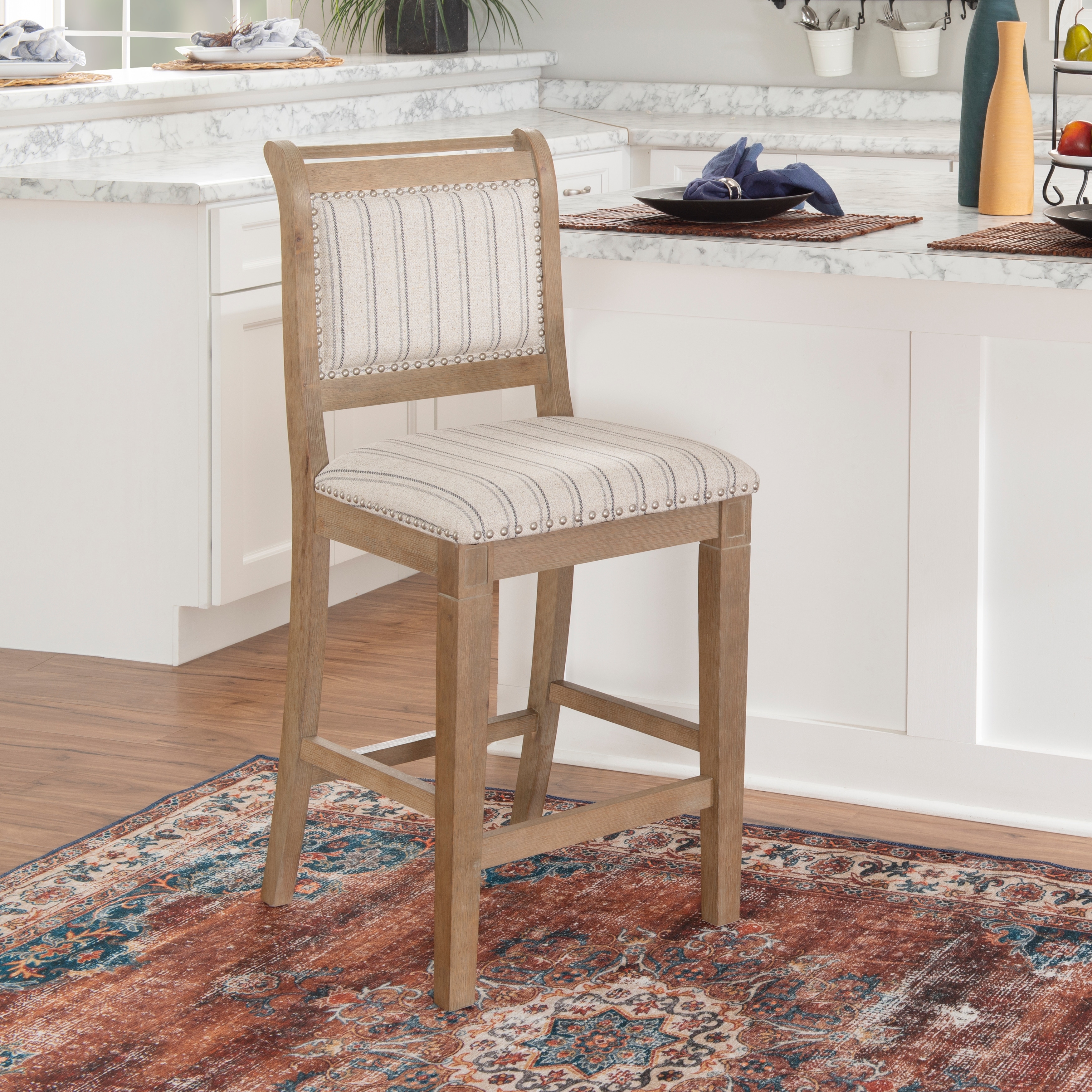 Linon Demi Rustic Grey Solid Wood Striped 26-Inch Counter Stool