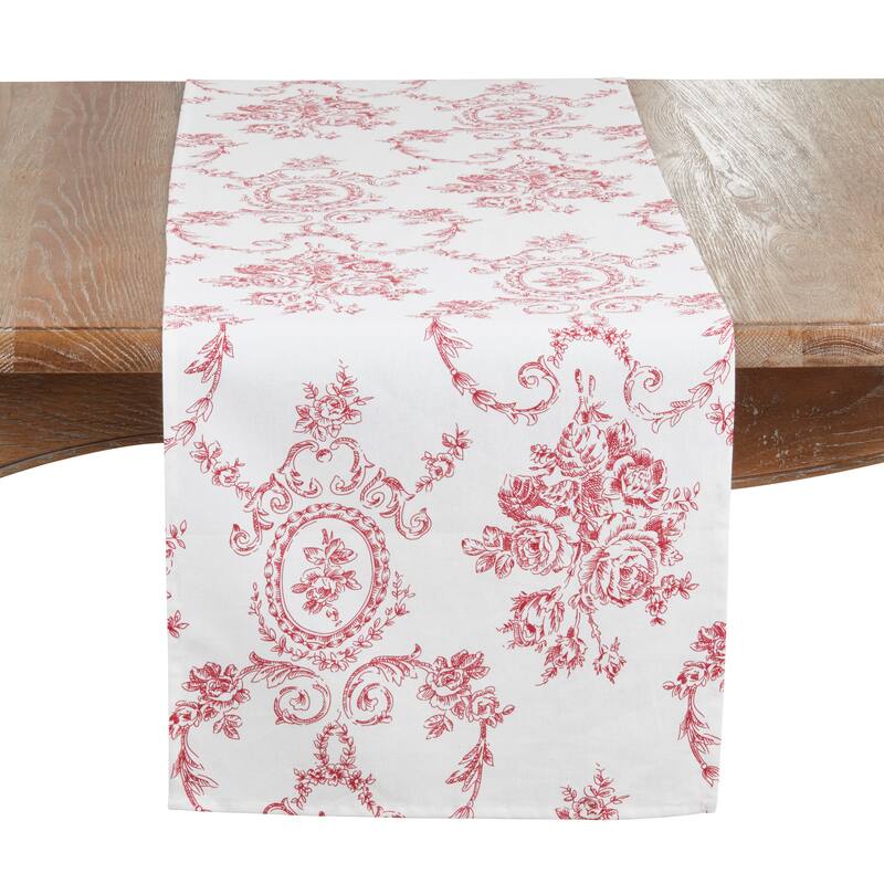 Ornate Floral Linen Blend Table Runner - Decorative Table Runner for Dining & Console Tables - 16"x72" - Red