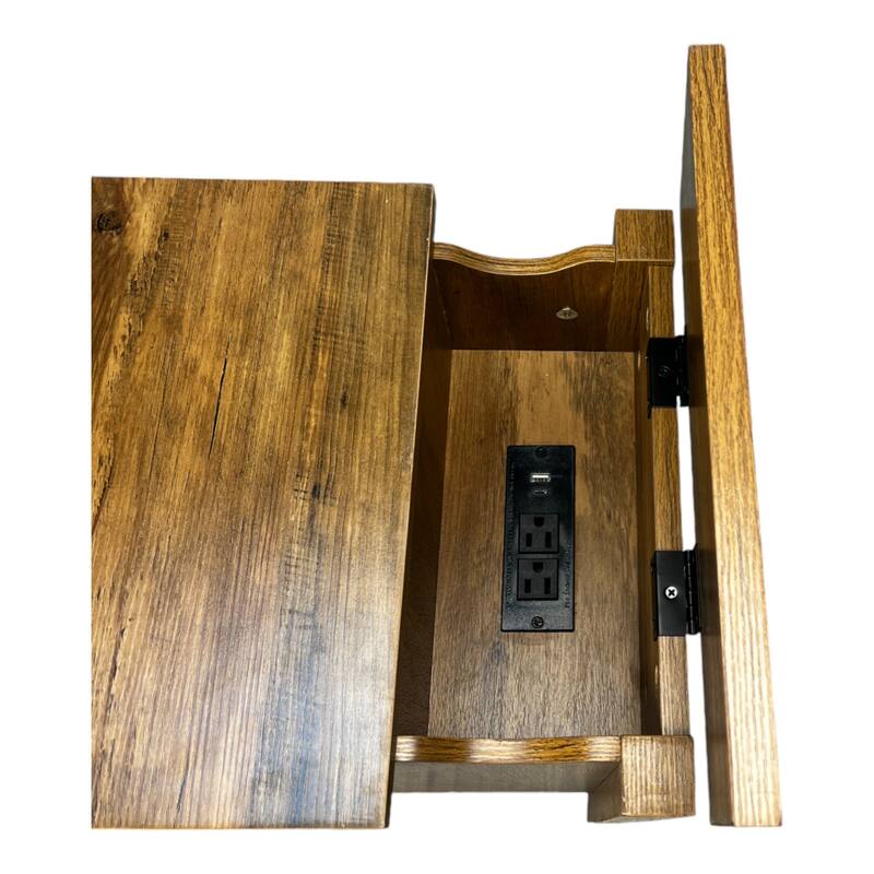 Farmhouse End Table with Charging Station,Night Stand with Barn Door and Drawer