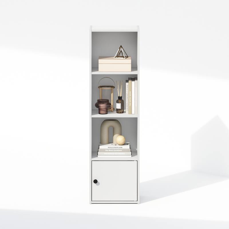Furinno Luder 4-Tier Standing Shelf Bookcase with 1 Door Storage Cabinet, White