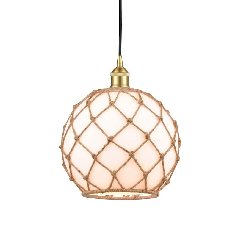 Innovations Lighting 616-1P-13-10 Farmhouse Pendant Farmhouse 10" Wide - Satin Gold / White Glass / Brown Rope