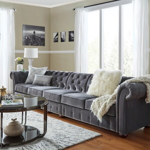 Knightsbridge dark grey extra long tufted chesterfield sofa by inspire q artisan discount