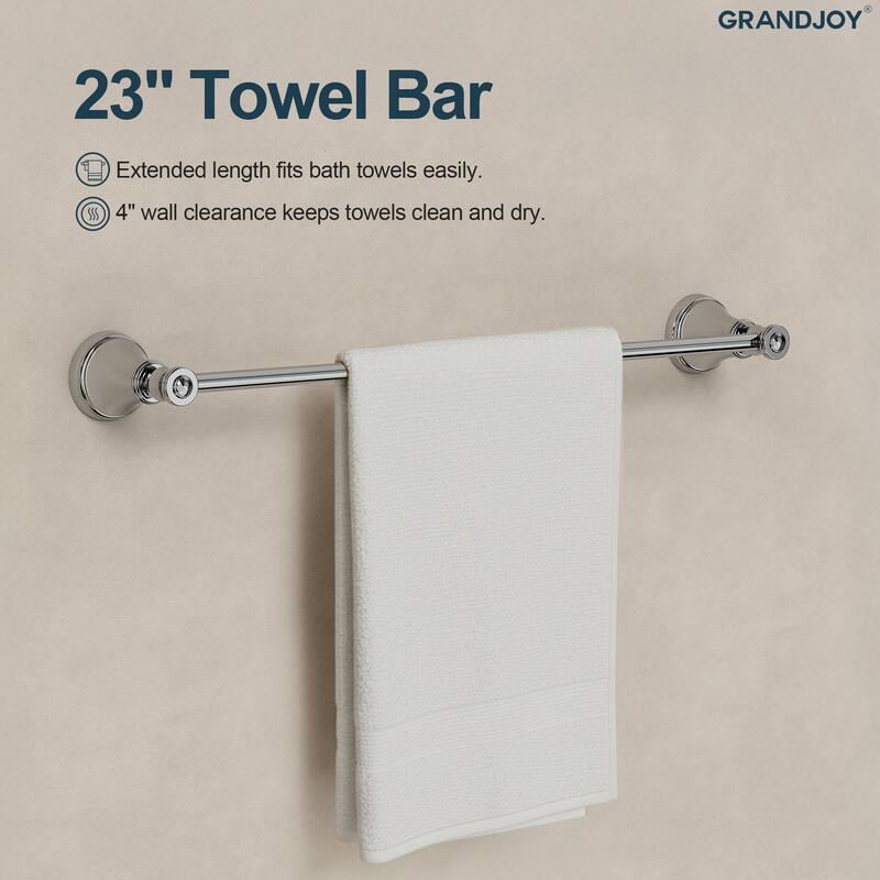 GRANDJOY 4-Piece Bathroom Hardware Set with 23-Inch Single Towel Bar and Shelf Toilet Paper Holder