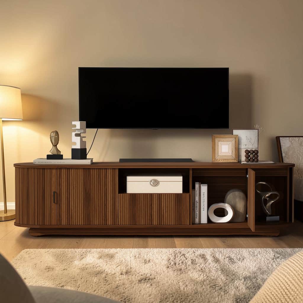 78.7" Modern TV Stand with Sliding Storage, Open Shelf and Cabinets, Waterproof Console for 70-75 Inch TVs