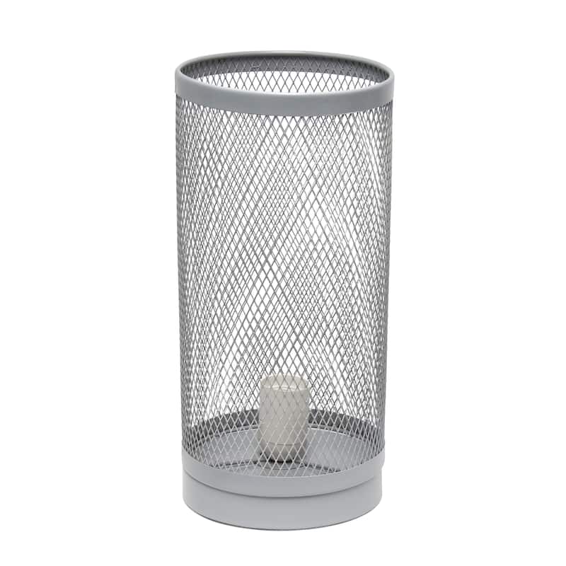 12.75" Industrial Mesh Cylinder Table Lamp, Modern Accent Lighting For Living Room, Entryway, Bedroom, Office, Black