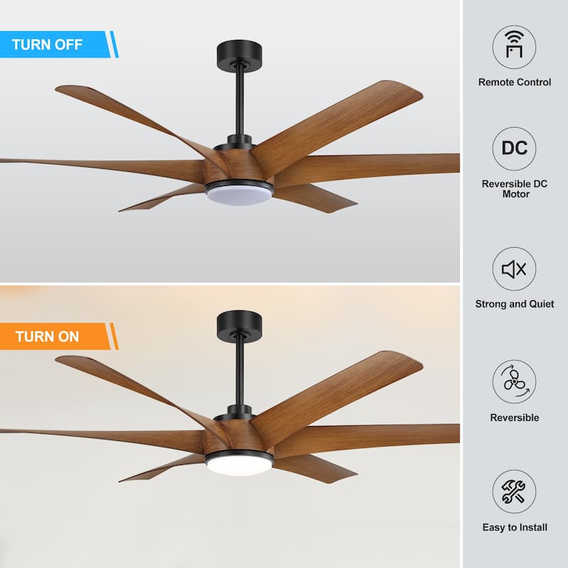 65-in Indoor Large LED Ceiling Fan with Light Remote (6-Blade)