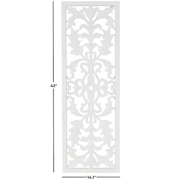 White Wood Carved Panel Floral Home Wall Decor with Scroll Details ...