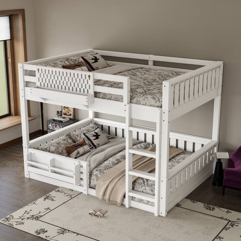 Wooden Bunk Bed of 3 Kinds Size with Pegboard, Bookshelf and Guardrails, Detachable Bunk Bed Convertible 2 Platform Beds