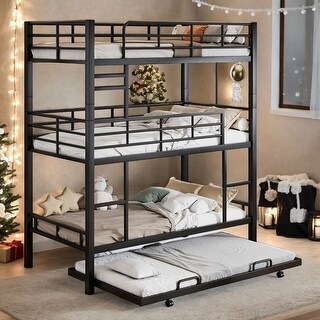 Metal Twin Size Triple Bunk Bed With Trundle