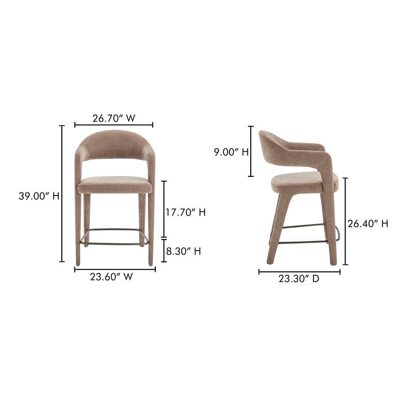 NADAAL STUDIOS Bryn, Upholstered Counter Stool with Open Barrel Back - 23.6"W x23.3"D x39"H