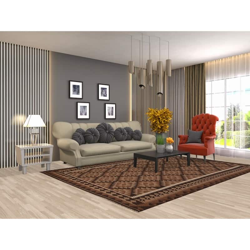 Geometric Kilim Oriental Area Rug Hand-woven Wool Carpet - 6'9"x 9'9"