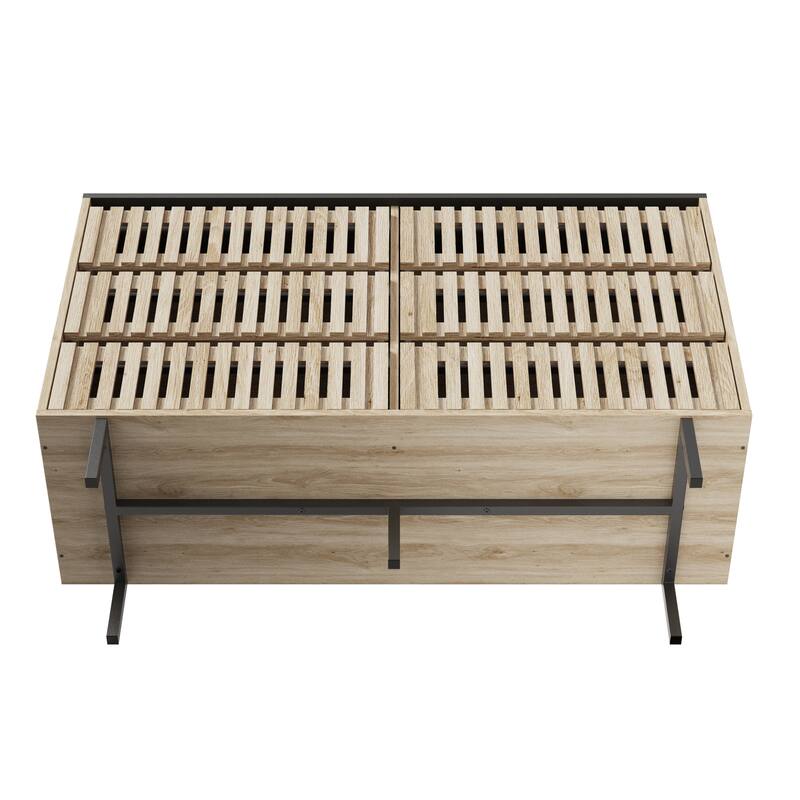 Double Dressers with 6 Drawers, Large Capacity Fluted Wood Storage Cabinet, Clothing Organizer with Metal Legs