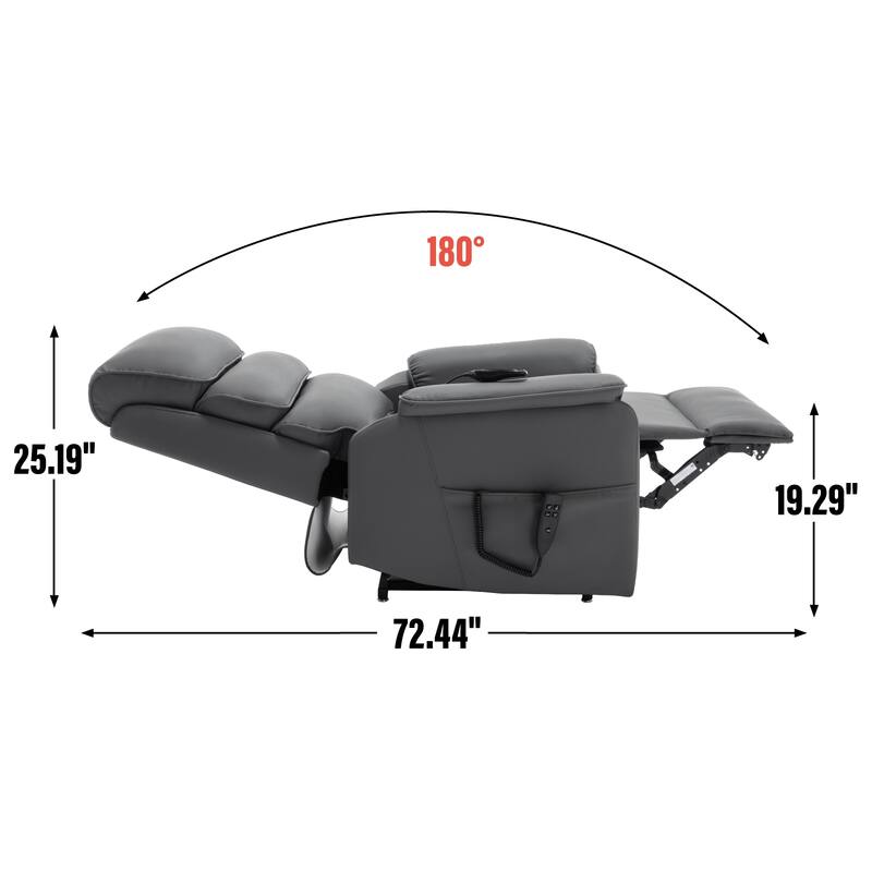Dual Motor Power Lift Recliner Chair for Elderly, Leatheraire Lay Flat Lift Recliner Chair with Power-Remote, Heat and Massage