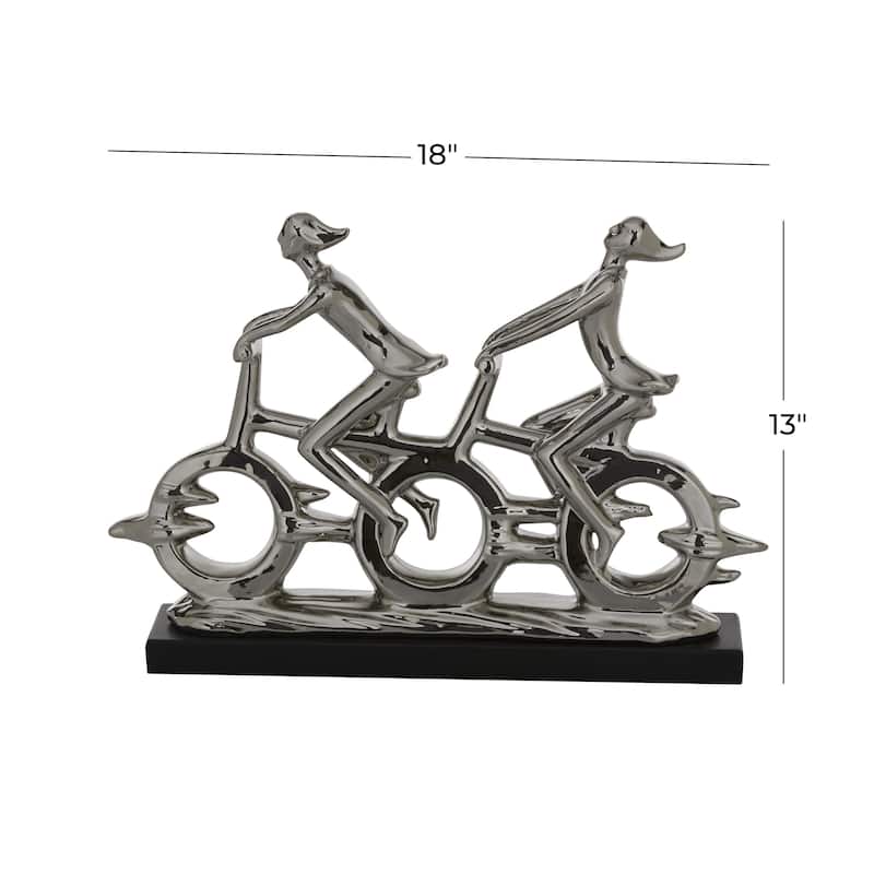 Porcelain Ceramic People Decorative Sculpture with Bike - Silver - Roche River Decor