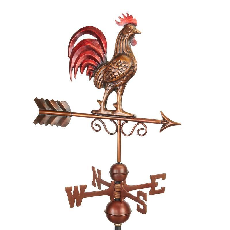 Bantam Red Rooster Weathervane - Pure Copper Hand Finished Multi-Color Patina by Good Directions