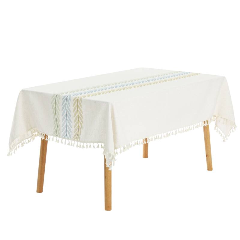 1 Pack Rectangle Tablecloth, Cotton Linen Spillproof Table Cover - Yellow Blue Green - 55x87inch