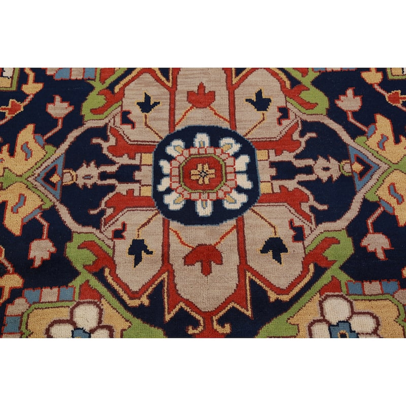 Hand Knotted Oriental 100% Wool Carpet Traditional Medallion Oranges & Rust Heriz (serapi) Area Rug - 13' 10'' X 9' 9''