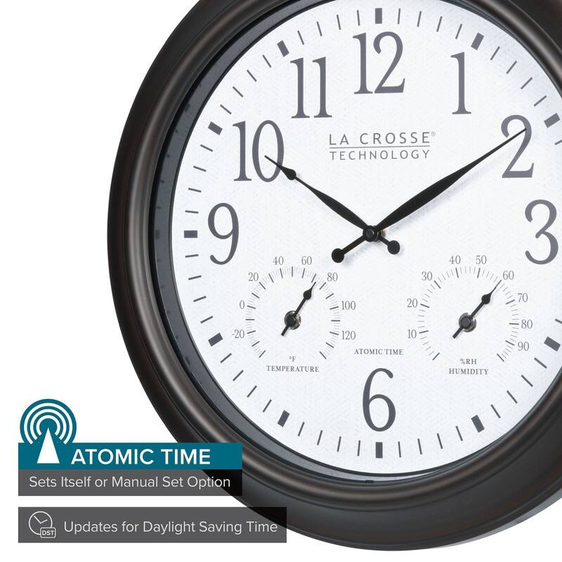 La Crosse 18 Inch Outdoor Brown Atomic Analog Temp Clock, 404-89027