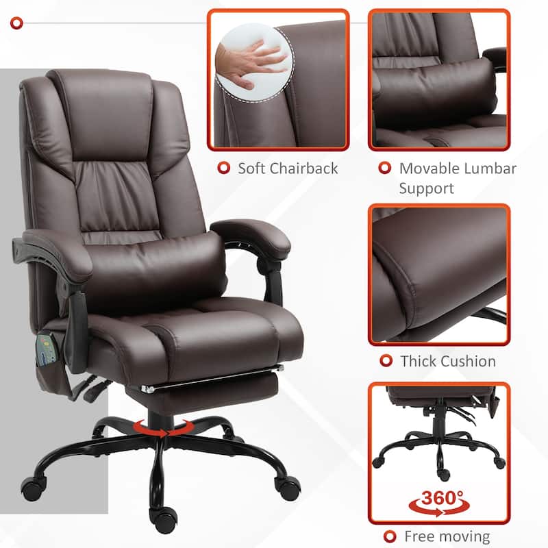Vinsetto Office Desk Chair Recliner, Height Adjustable Movable Lumbar Support with 6-Point Vibrating Massage