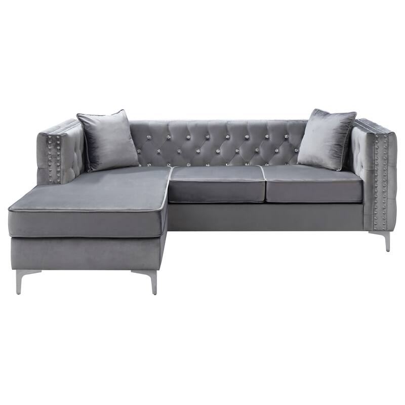 Paige 87 in. Velvet L-Shape 3-Seater Sofa with 2-Throw Pillow - 87"L x 64"W x 30"H
