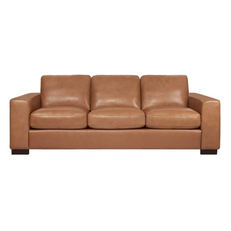Oversized Genuine Leather Sofa - Ultimate Comfort Mid-Century Living Room Sofa Modern Couch with Sturdy Block Legs