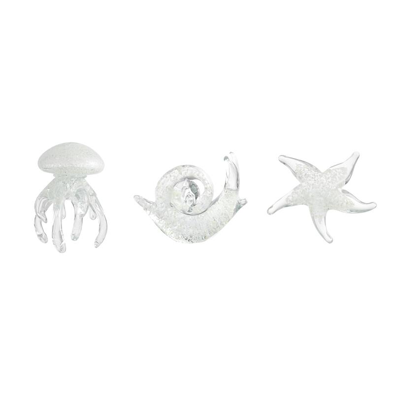 Lorelei Glow-in-the-Dark Decorative Accent Glass Sculpture Figures - Set of 3 - Starfish, Snail, Jellyfish - Set of 3