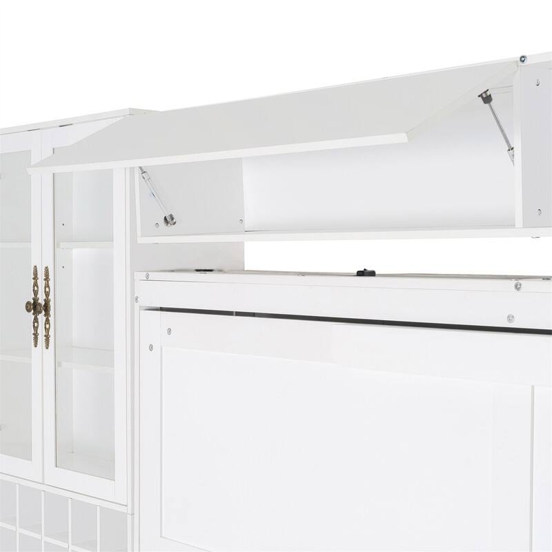 Full/Queen Size Murphy Bed Wall Bed with Sofa, Light and USB Charging, Foldable Murphy Cabinet Bed w/ Storage Shelves & Cabinets