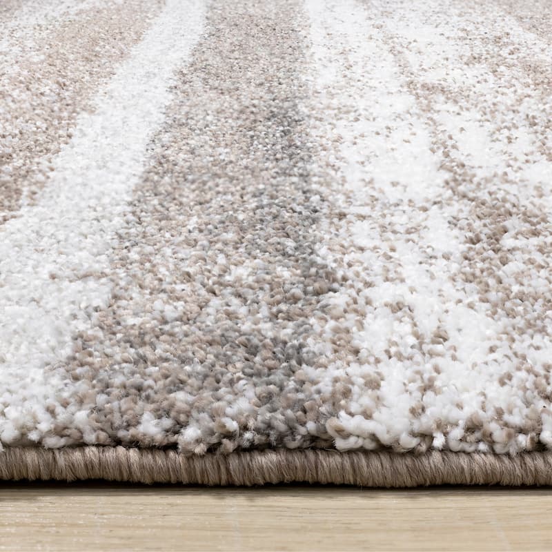 Soft Collection - Cream Brown Grey Distressed Stripes Area Rug