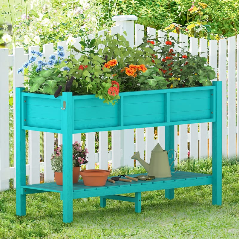 Plastic Raised Garden Bed with Legs Elevated Planter Box for Backyard, Patio, or Balcony - 46.5"L x 17.7"W x 28.7"H - Aruba Blue