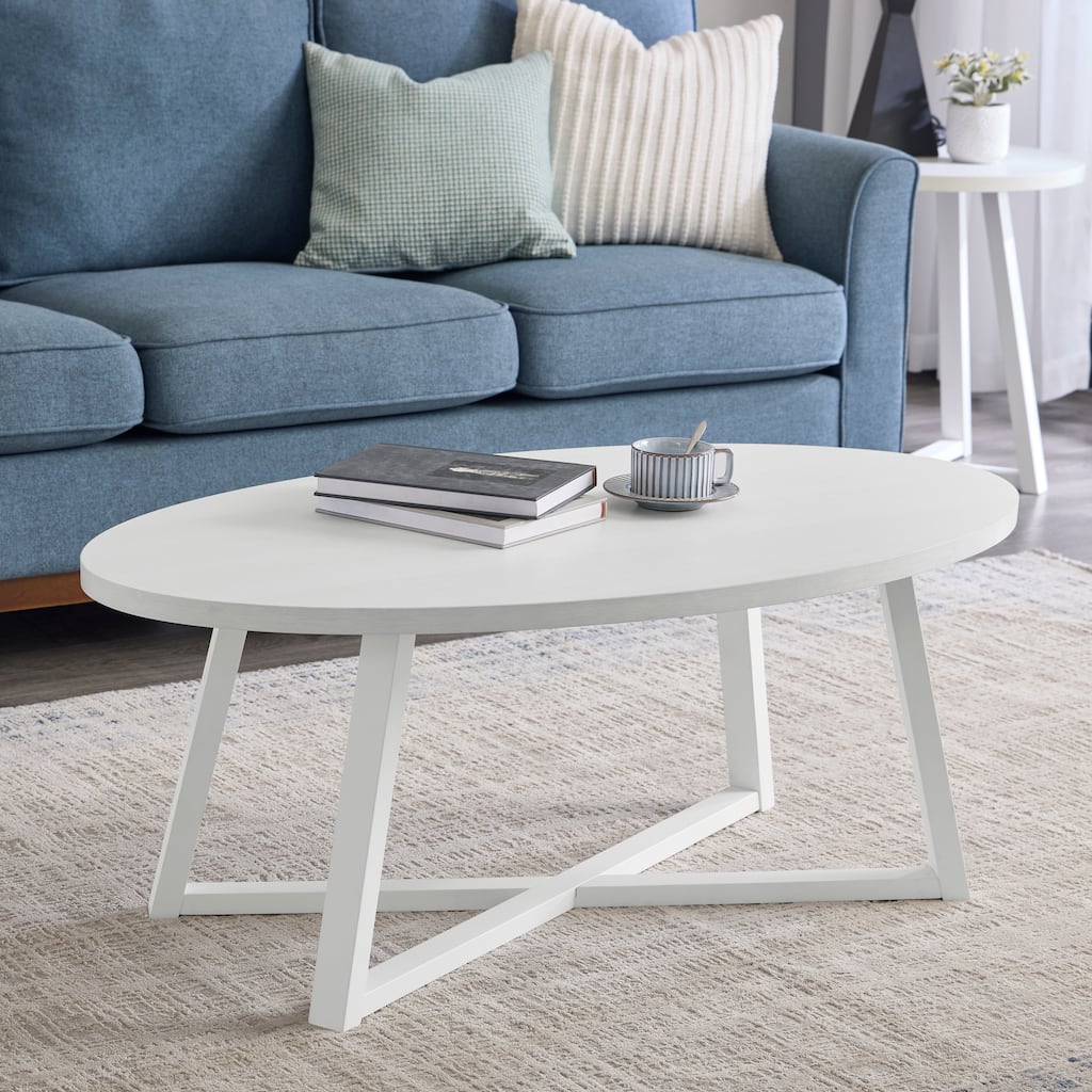 Modern Harmony Wood Oval Coffee Table, White, 46"W x 26"D x 18"H