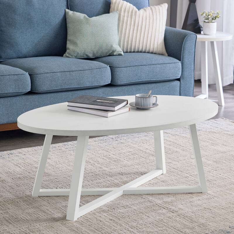 Roundhill Furniture Modern Harmony Wood Oval Coffee Table - Crisp White