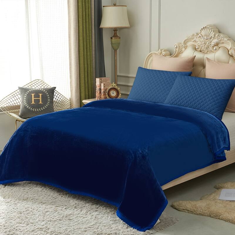 Thicken Reversible Solid Mink Fleece Blanket Fuzzy Cozy Bed Blanket for Couch Camping - 79" x 91"- 3.5 LB - Navy