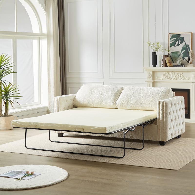 3-Seater Convertible Sleeper Sofa with Memory Foam - Chenille Fabric Couch for Living Rooms