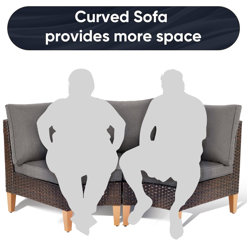 Patio Curved Outdoor Sofa with Ottoman