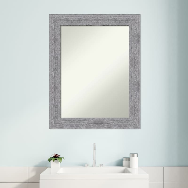 Non-Beveled Bathroom Wall Mirror - Bark Rustic Grey Frame