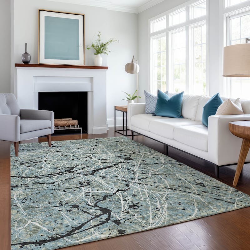Machine Washable Indoor/ Outdoor Modern Splatter Chantille Rug