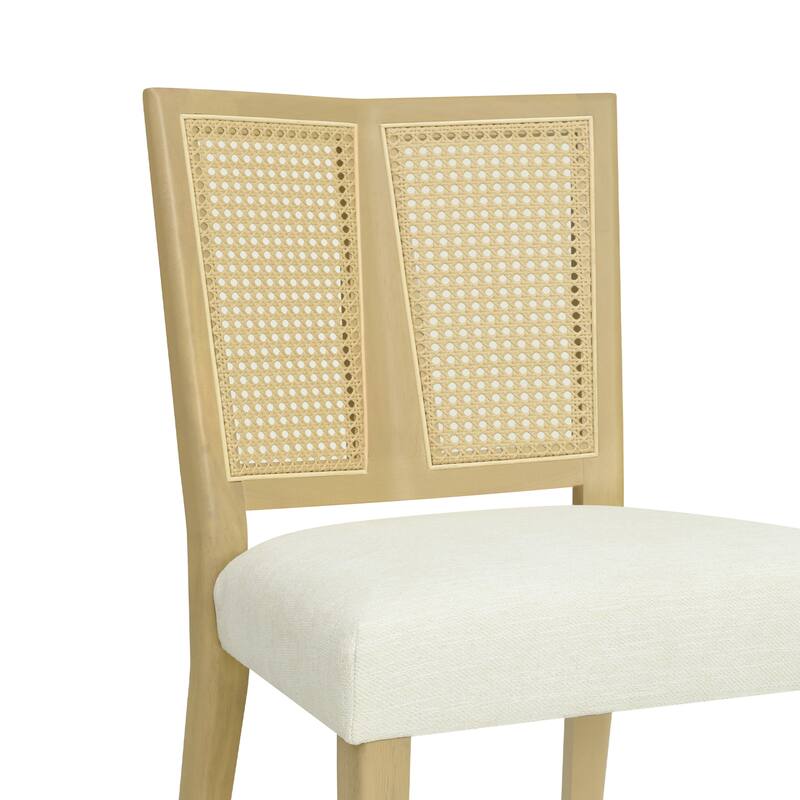 Mid-Century Armless Dining Chairs with Fabric Upholstered Seats and Rattan Trapezoidal Backs, for Dining Rooms, Set of 2