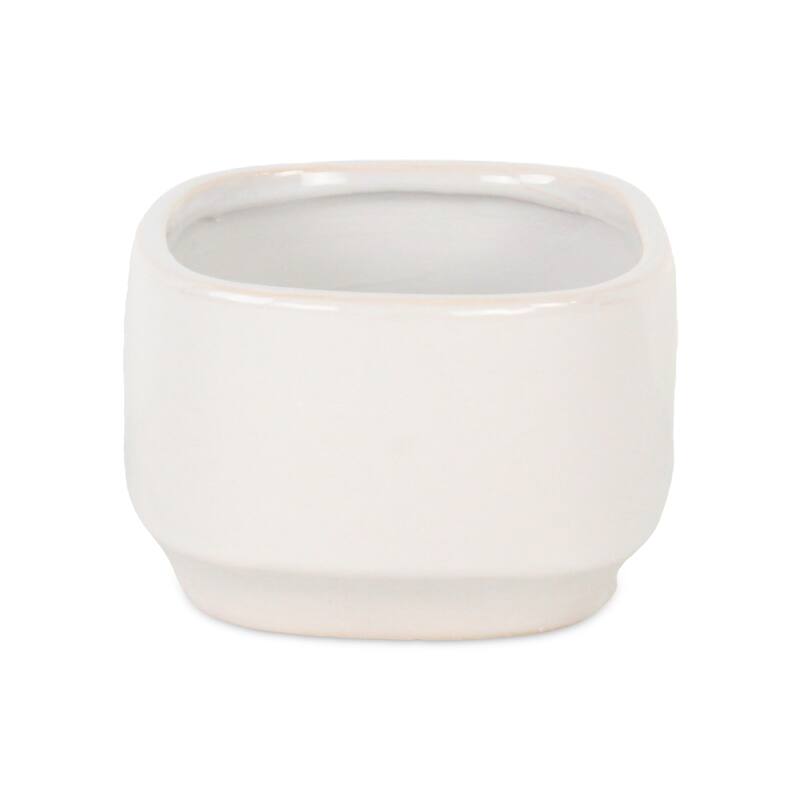 Elegora Wide Curved Rectangular Ceramic Pot - Off White